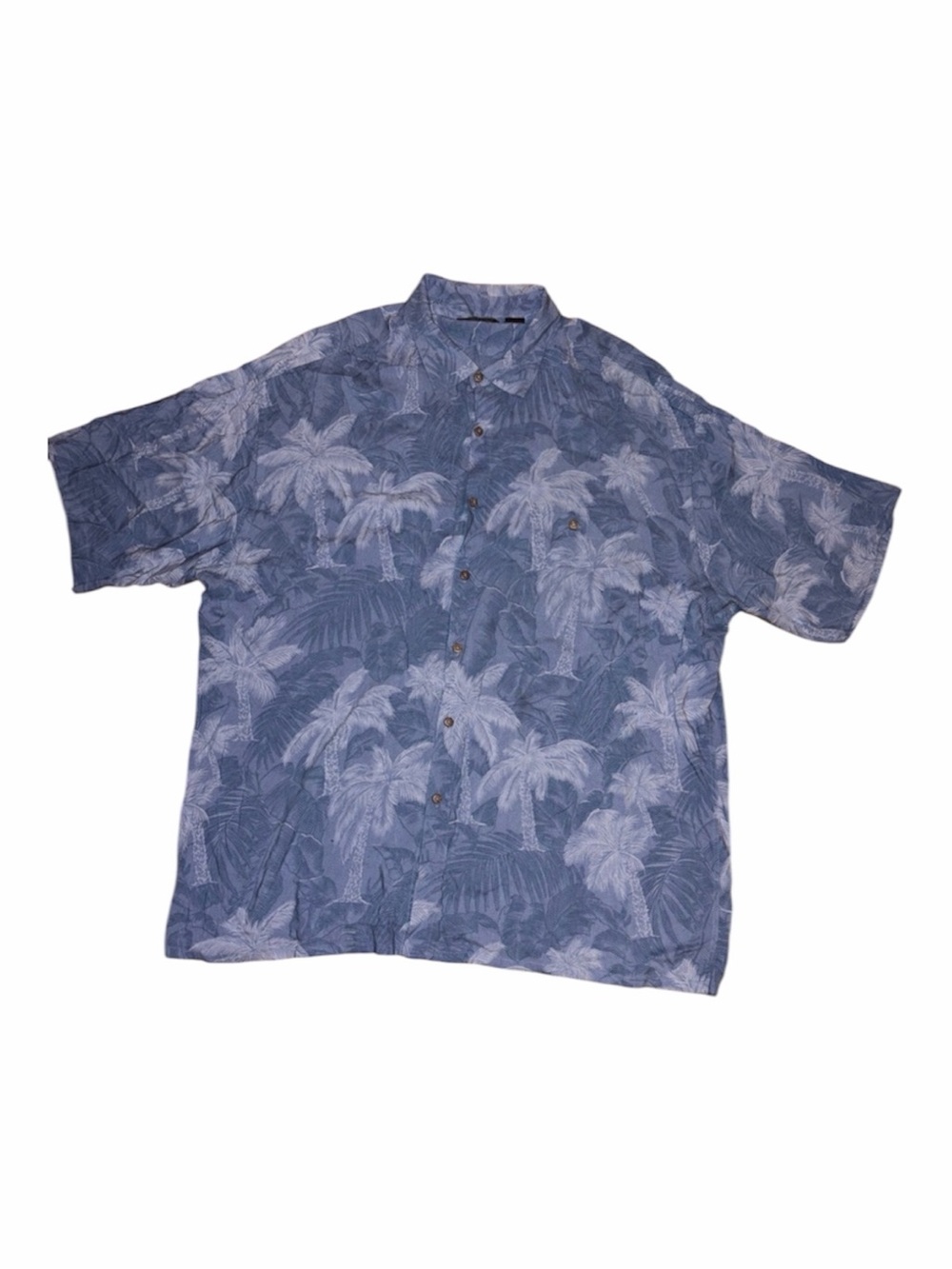 Vintage Pierre Cardin blue Hawaiian palm tree button up shirt